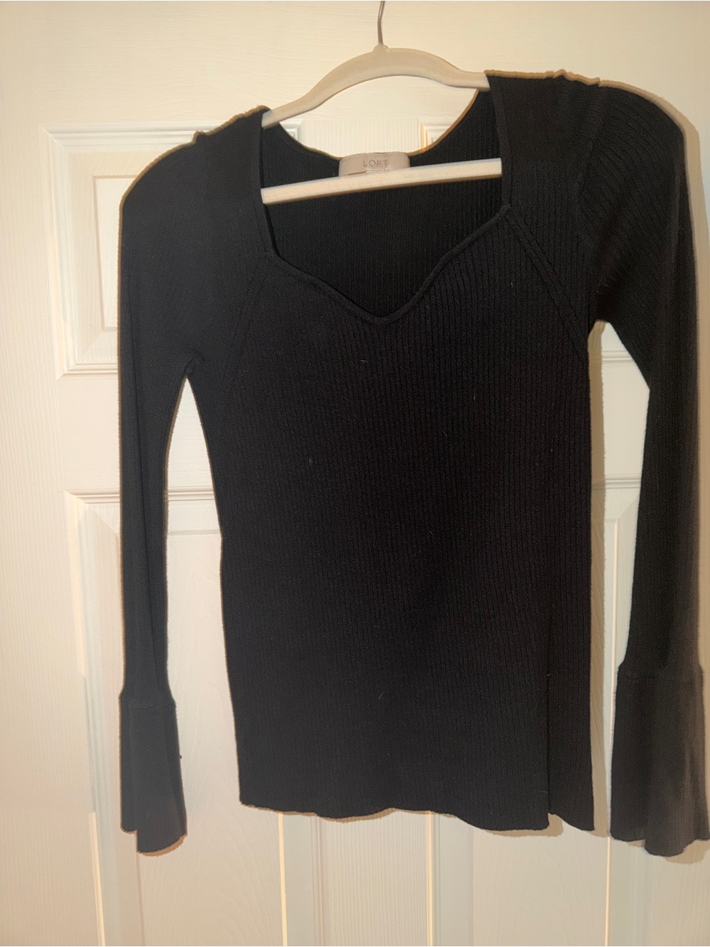 Black Ribbed Long-Sleeve Knit Top